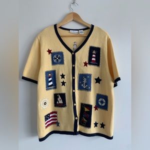 Croft & Borrow Nautical Knit Button Down Top